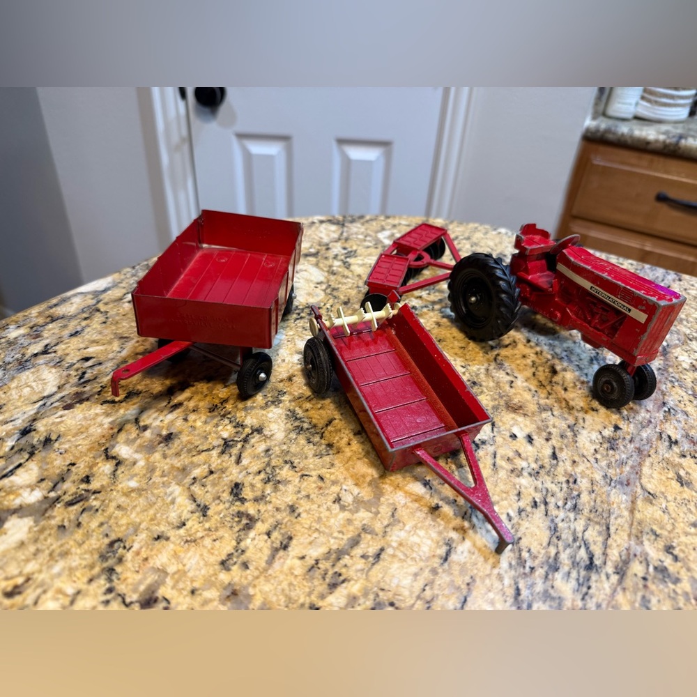Red Toy Tractor and Trailer Set